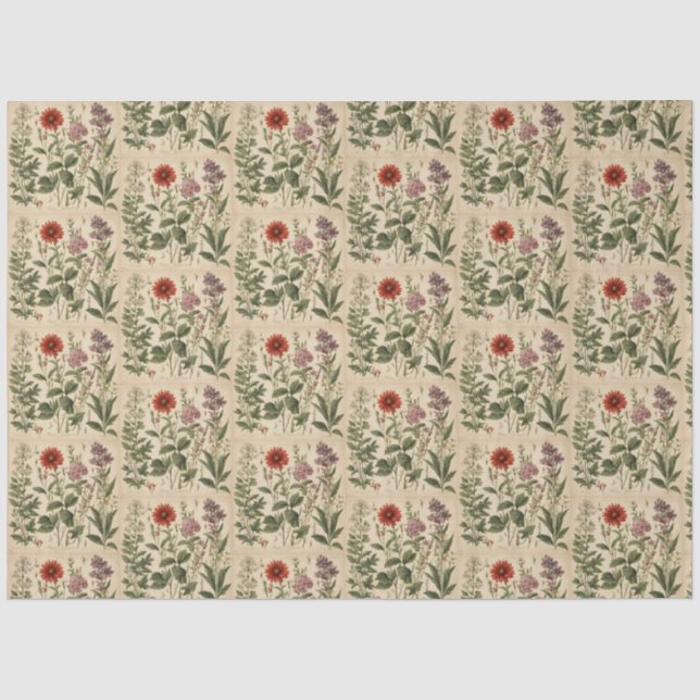 Papel De Seda Patrón de flores silvestres de época (Anverso)