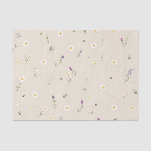 Papel De Seda Patrón de flores silvestres dispersas con margarit (Anverso)