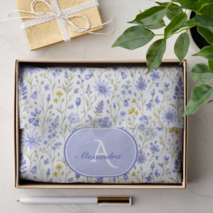 Papel De Seda Patrón de flores silvestres en acuarela azul con n