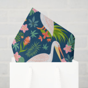 Papel De Seda Patrón de flores tropicales coloridas pelícanas
