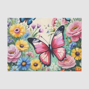 Papel De Seda Patrón de flores vibrantes de primavera en acuarel