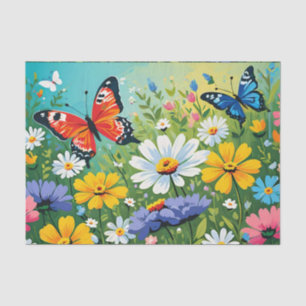 Papel De Seda Patrón de flores vibrantes de primavera en acuarel