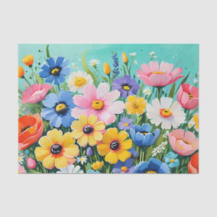 Papel De Seda Patrón de flores vibrantes de primavera en acuarel