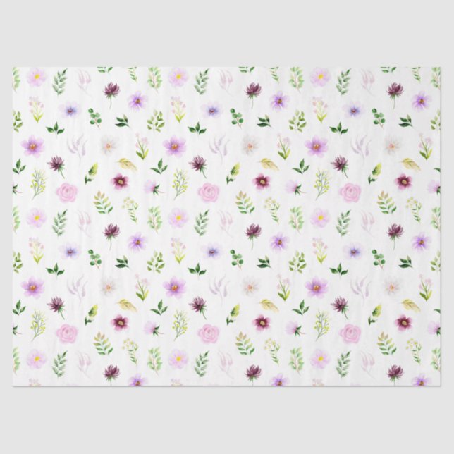 Papel De Seda Patrón de flores y follaje púrpura (Anverso)