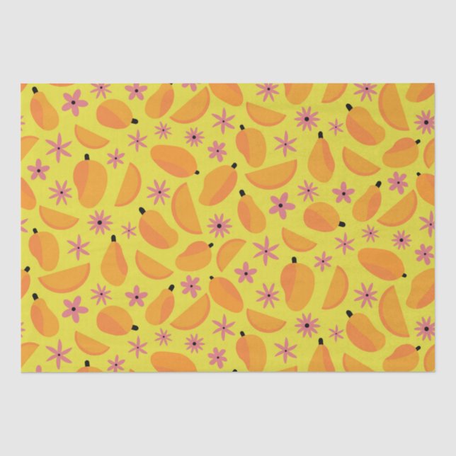 Papel De Seda Patrón de flores y frutas de mango Marigold  (Anverso)