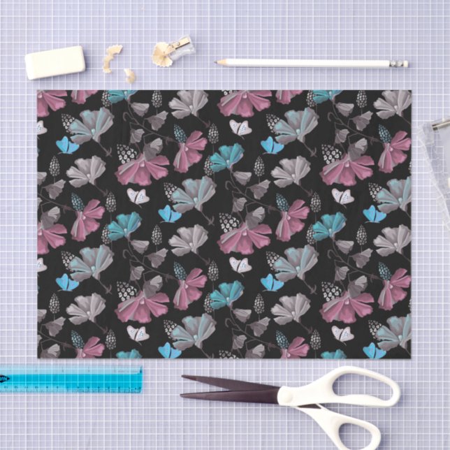 Papel De Seda Patrón de flores y mariposas (Artesanía)