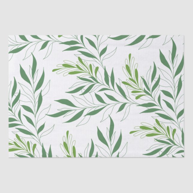 Papel De Seda Patrón de Follaje Verde Elegante Verde y Blanco (Anverso)