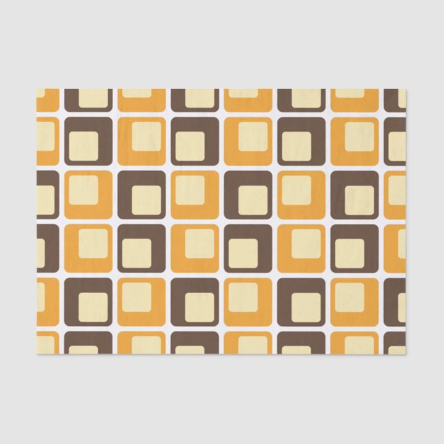 Papel De Seda Patrón de formas retro cuadradas de los años 70 (Anverso)