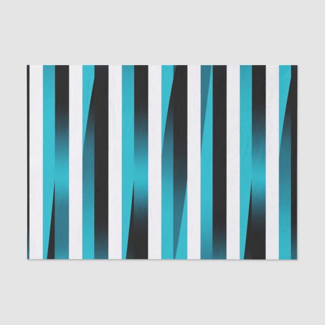 Papel De Seda Patrón de franja de gradiente negro turquesa (Anverso)