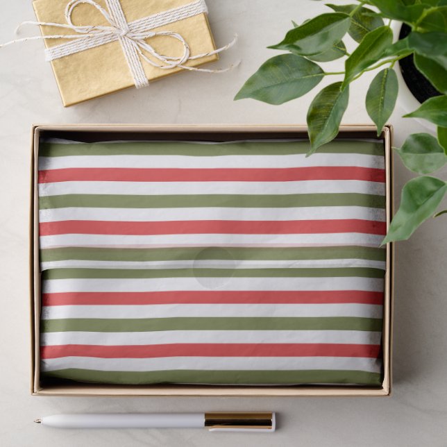 Papel De Seda Patrón de franja de Navidad rojo verde blanco retr (Regalo )