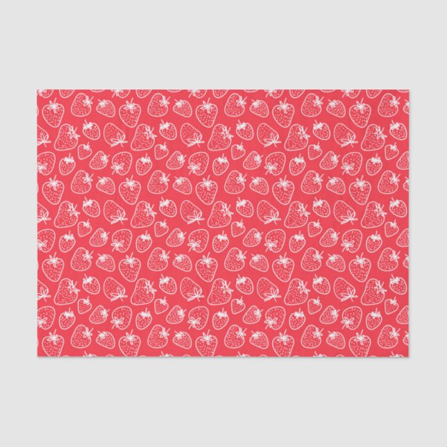 Papel De Seda Patrón de fresa blanca y roja (Anverso)