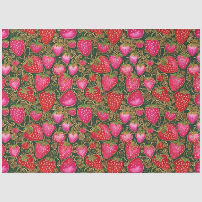 Papel De Seda Patrón de fresa roja y rosa (Anverso)