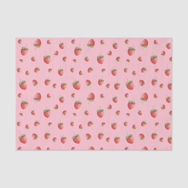 Papel De Seda Patrón de fresa rosa (Anverso)