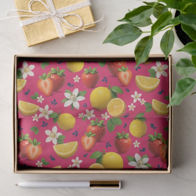 Papel De Seda Patrón de fresa y floración de limón (Regalo )