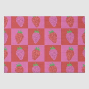 Papel De Seda Patrón de Fresas Rosadas y Rojas a Cuadros Lindo