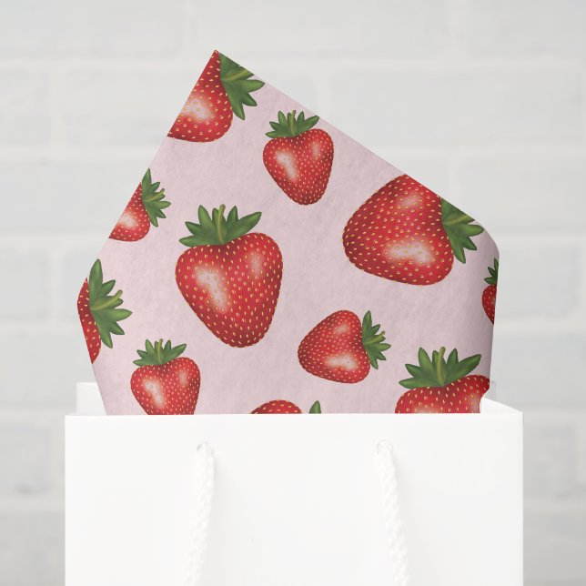 Papel De Seda Patrón de Fruta de Fresa Roja Sobre Rosa (Bolsa de regalo)