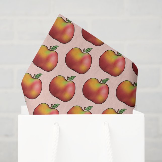 Papel De Seda Patrón De Fruta De Manzana De Personalizado Rojo E (Bolsa de regalo)