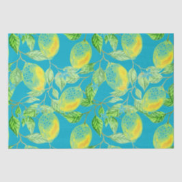 Papel De Seda Patrón de fruta limón azul turquesa