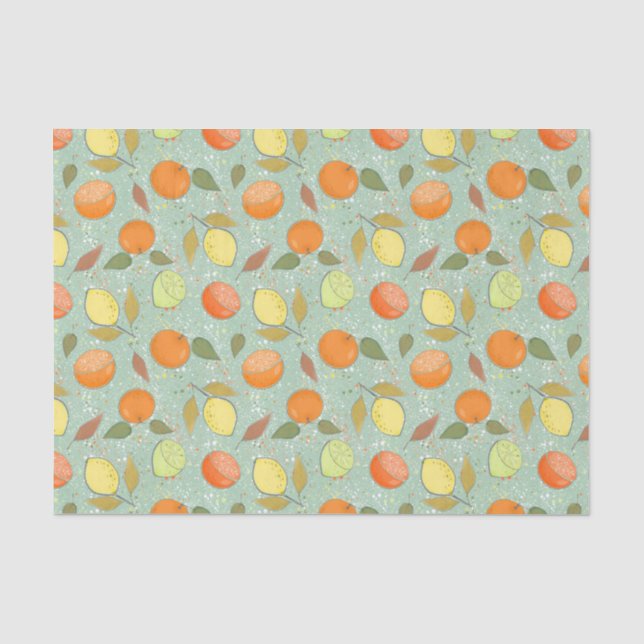 Papel De Seda Patrón de frutas con limones, naranjas (Anverso)