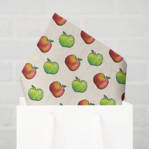 Papel De Seda Patrón de frutas de manzana rojas y verdes