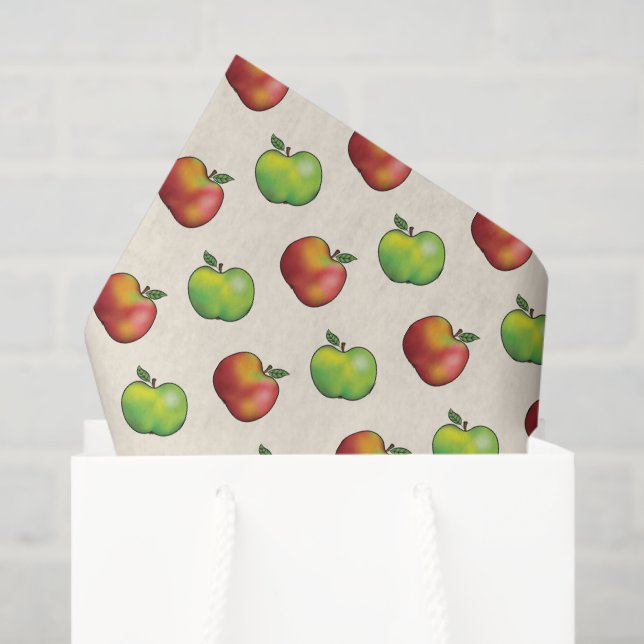 Papel De Seda Patrón De Frutas De Manzanas Rojas Y Verdes (Bolsa de regalo)