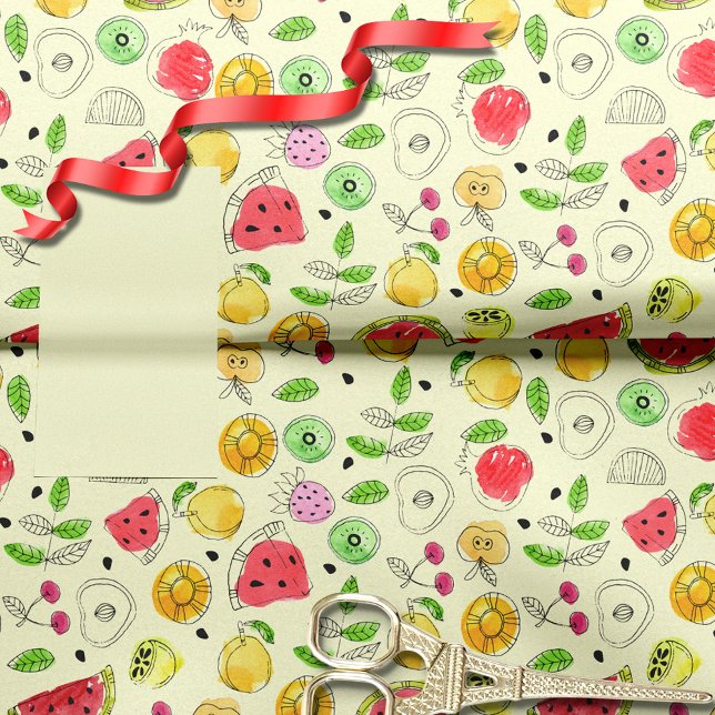 Papel De Seda Patrón de frutas de verano | Amarillo (Subido por el creador)