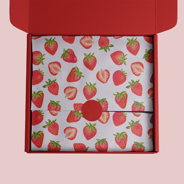 Papel De Seda Patrón de Frutas de Verano de Fresa Rosa (Strawberry pattern tissue paper)