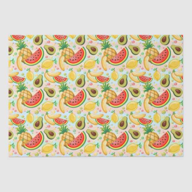 Papel De Seda Patrón de frutas de verano fresco (Anverso)