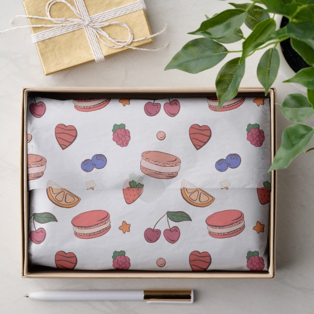 Papel De Seda Patrón de frutas y macarrones franceses (Regalo )