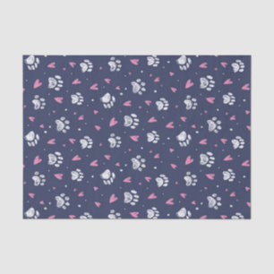 Papel De Seda Patrón de garabato de corazón con huellas de patas