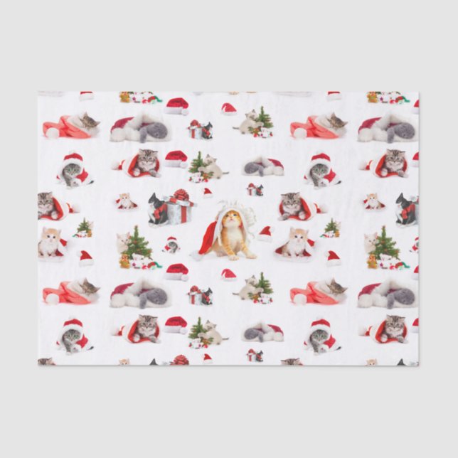 Papel De Seda Patrón de gatitos de Navidades Adorables (Anverso)