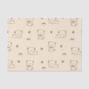 Papel De Seda Patrón de gato beige lindo (1)