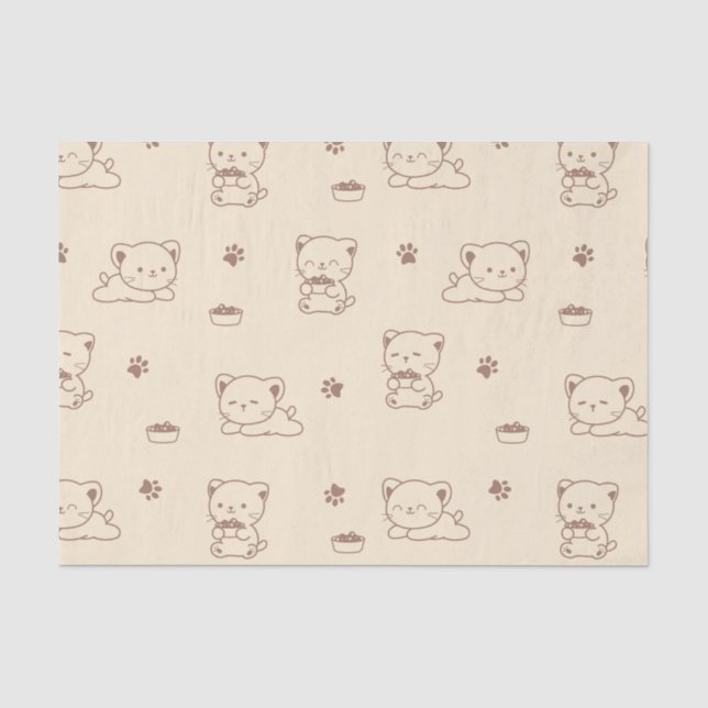 Papel De Seda Patrón de gato beige lindo (1) (Anverso)