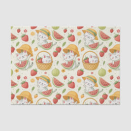 Papel De Seda Patrón de gato de frutas de verano - Diseño de pic