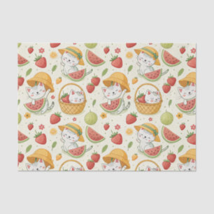 Papel De Seda Patrón de gato de frutas de verano - Diseño de pic