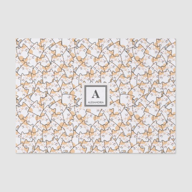 Papel De Seda Patrón de gato kawaii (Anverso)