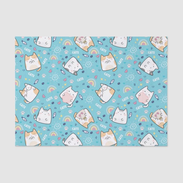 Papel De Seda Patrón de gato kitty caprichoso (Anverso)