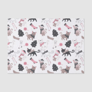 Papel De Seda Patrón de gato Kitty Navidades de invierno