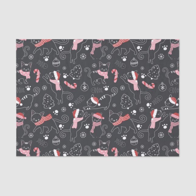 Papel De Seda Patrón de gato Kitty Navidades de invierno (Anverso)