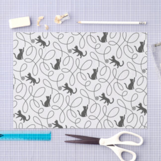 Papel De Seda Patrón de gato negro juguetón y bola de hilo