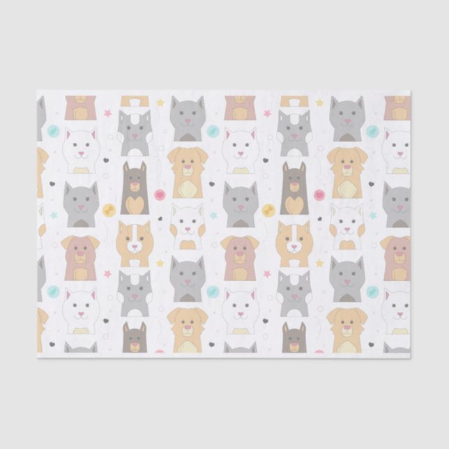 Papel De Seda Patrón de gato y perro (Anverso)