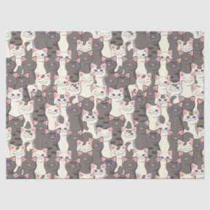 Papel De Seda Patrón de gatos blancos y grises