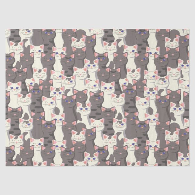 Papel De Seda Patrón de gatos blancos y grises (Anverso)