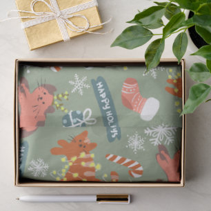 Papel De Seda Patrón de gatos de Navidad lindos
