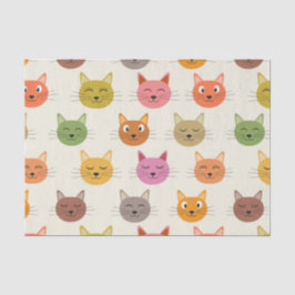 Papel De Seda Patrón de gatos felices de colores sonrientes