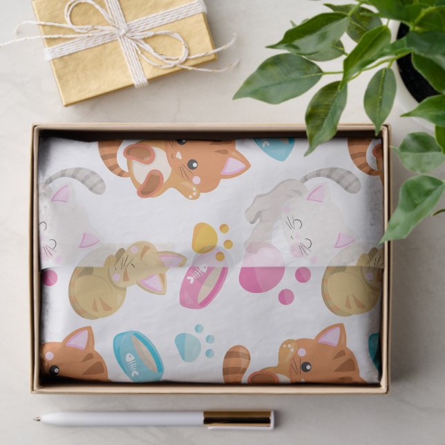 Papel De Seda Patrón de gatos, gatos, gatitos, gatitos, patas (Regalo )