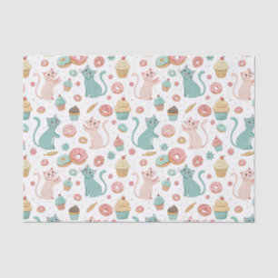 Papel De Seda Patrón de gatos lindos y cupcakes - Arte de gatito