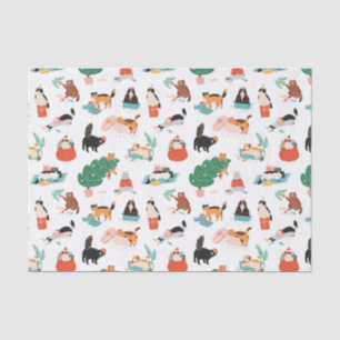 Papel De Seda Patrón de gatos y árboles de Navidad juguetones