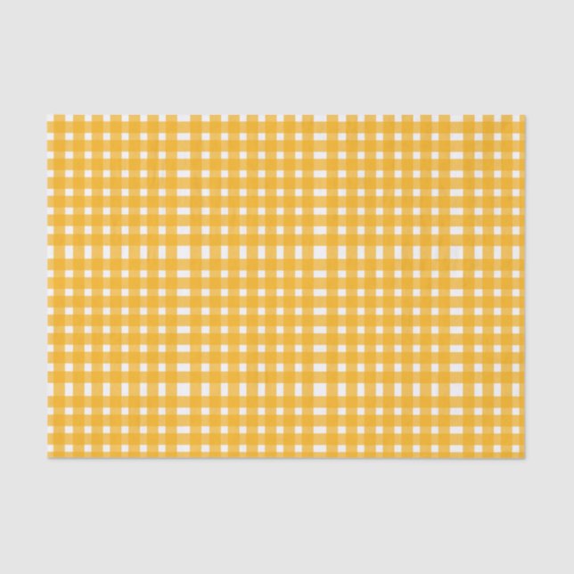 Papel De Seda Patrón de Gingham blanco amarillo (Anverso)