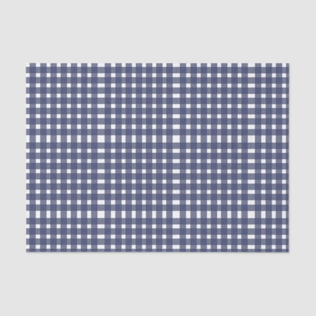 Papel De Seda Patrón de Gingham blanco azul (Anverso)